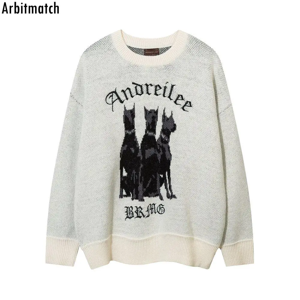 

Men Streetwear Knitted Sweater Vintage Doberman Print Sweaters Sweater Harajuku HIP HOP Sweater Pullovers for Men Women 6B066