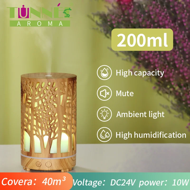 AROMA TUNNEL Wood Grain Humidifier Home Air Freshener Essential Oils Air Purifier With Colorful Led Light