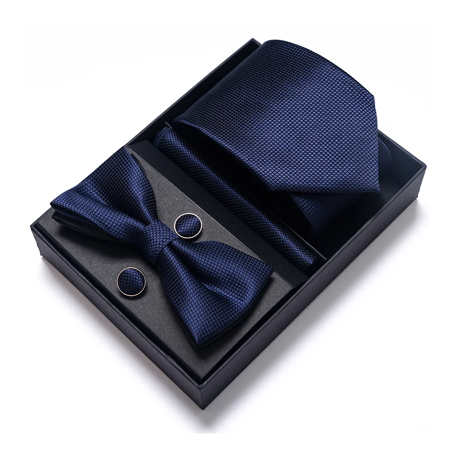 

65 Colors Holiday Present Tie Handkerchief Pocket Squares Cufflink Set Necktie Box Dark Blue Man April Fool's Day