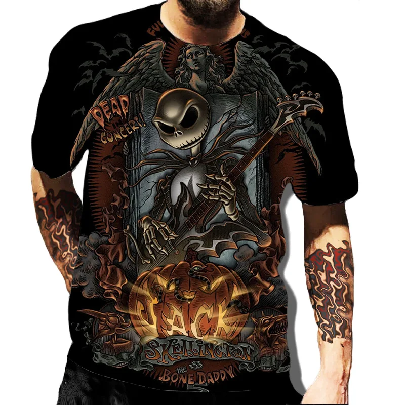 

Men's Terrifying Skull 3D Printed T-shirt, Round Neck, Short Sleeves, Skull, Street, Hip-hop, Oversized Top, Summer Clothing