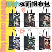 anime game genshin impact cosplay canvas handbag zhongli xiao ayaka ganyu hutao klee figure shopper bag women shoulder bags