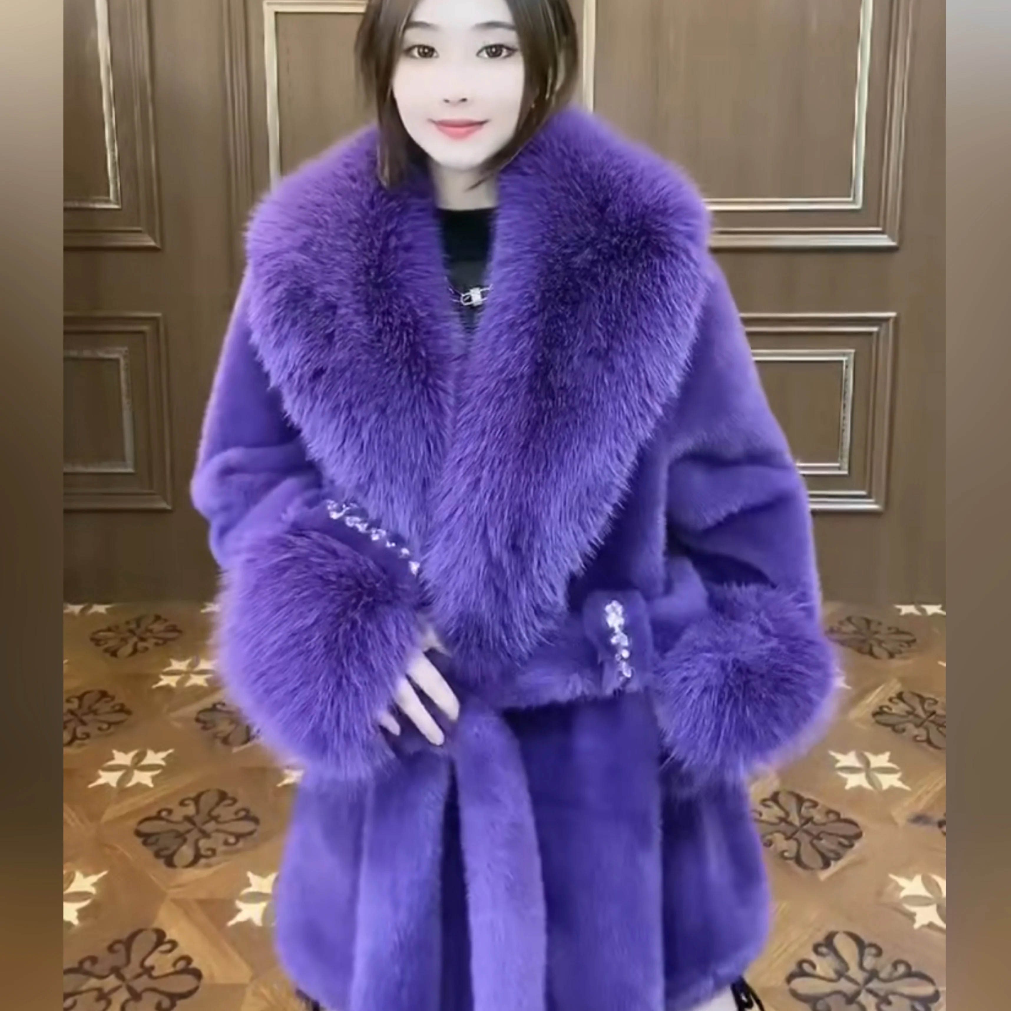 Long Sleeve Female Toka Double Face Wool Leather Warm Fur Jacket Women's Winter Fashion Trendy Embroidery Sequins Casual Jacket