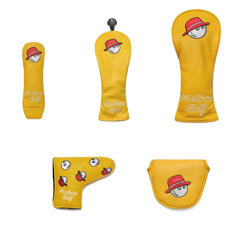 1Набор чехлов для гольф-клубов Malbon, защитные крышки для литых деревянных головок мячей, аксессуар для гольфа из искусственной кожи.