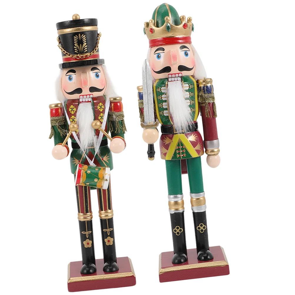 

2 Pcs Christmas Decorations Nutcracker Ornament Wooden Decors Desktop Nutcrackers