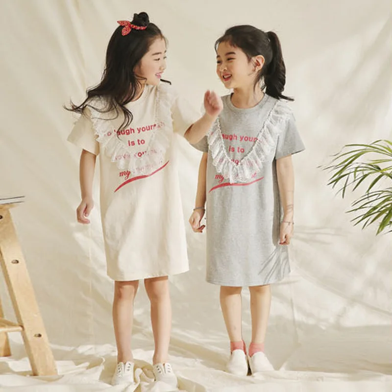 

Cotton Lace Girl Dress Kids 2022 Summer New Casual Children Clothes Teens Lace Princess Korean Cute Thin Dress for 3-15Yrs CA902