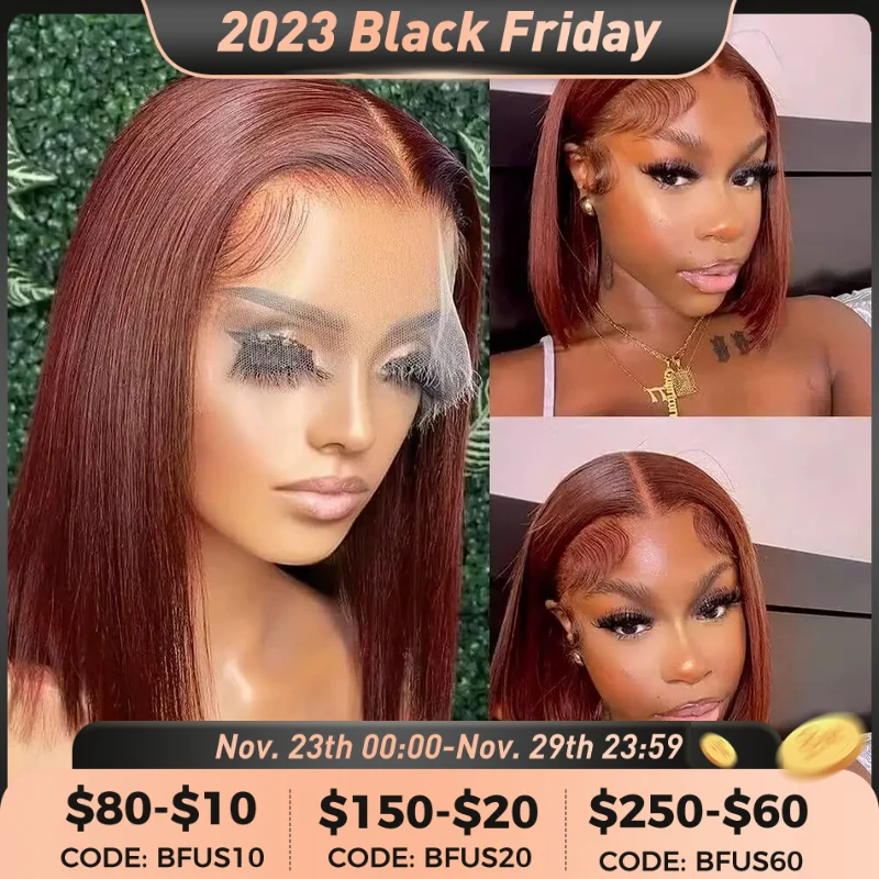 

Reddish Brown Bob Wig Human Hair Short Straight Brown Bob Lace Front Wigs Human Hair 13X4 HD Transparent Lace Wigs Colored