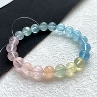 natural colorful morganite beryl clear round beads bracelet 8mm women stretch crystal blue rainbow morganite aaaaaaa