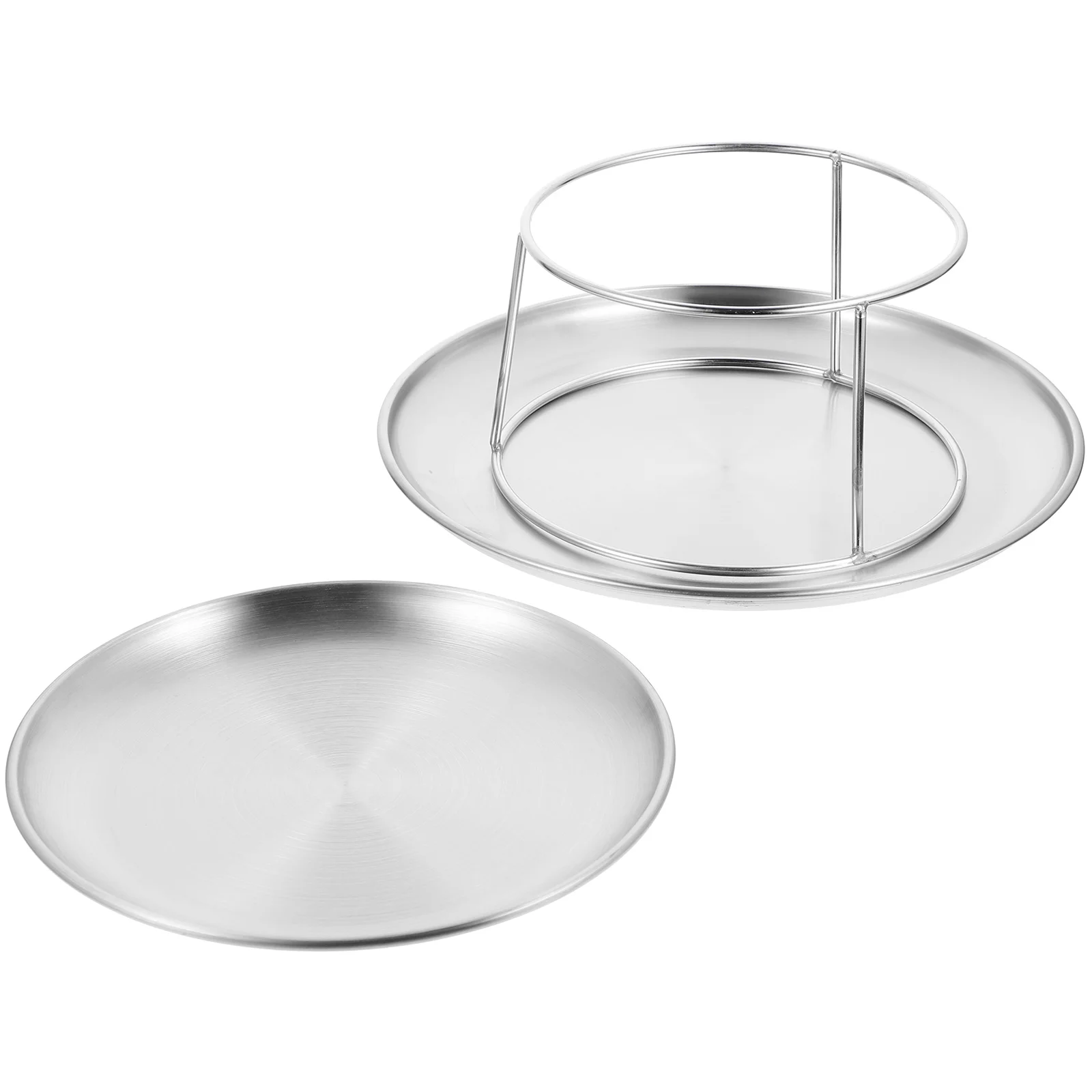 

1 Set of Stainless Steel Cake Display Tray Double-layer Food Serving Plate Reusable Snack Dish For Party Use