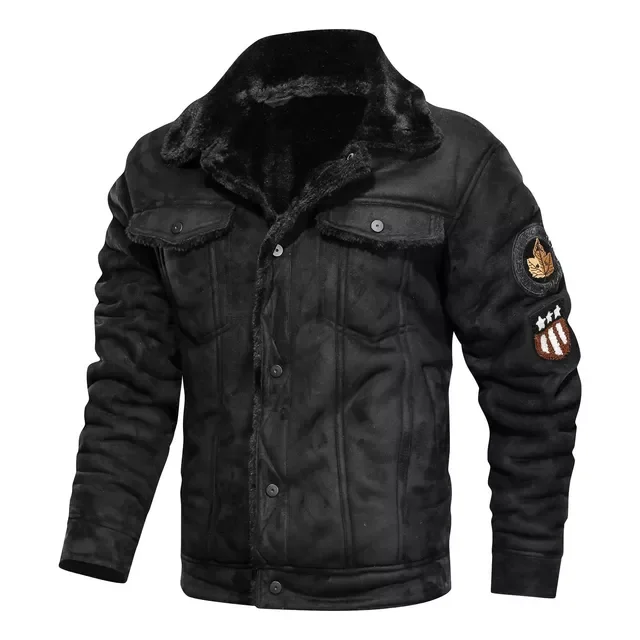 

New2022 Old Fashioned Suede Leather Jackets Vintage Military Jacket Winter Coat Warm Casual Leather Jackets PU Slim Fit Male Zip