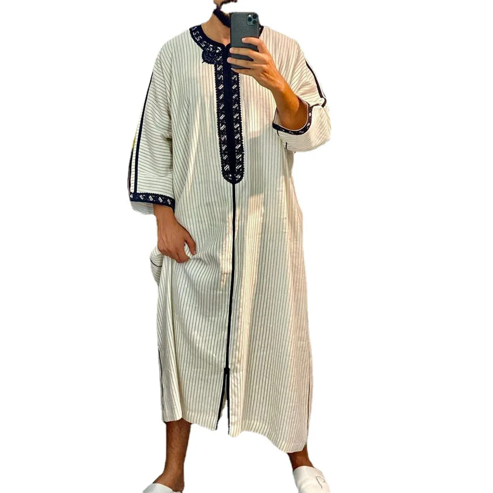 Muslim Fashion Men Robe Abaya Saudi Arabic Dubai African Ethnic Long Embroidered Moslem Loose Casual Islamic Clothing New 2022