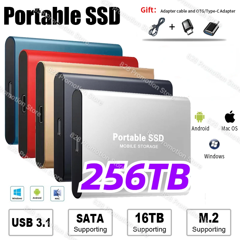 

256TB External SSD Hard Drive 2TB 8tb Expansion Drive Disk 500GB USB3.0 Mini Portable SSD for Laptops Smartphone PC MAC TV Ps5