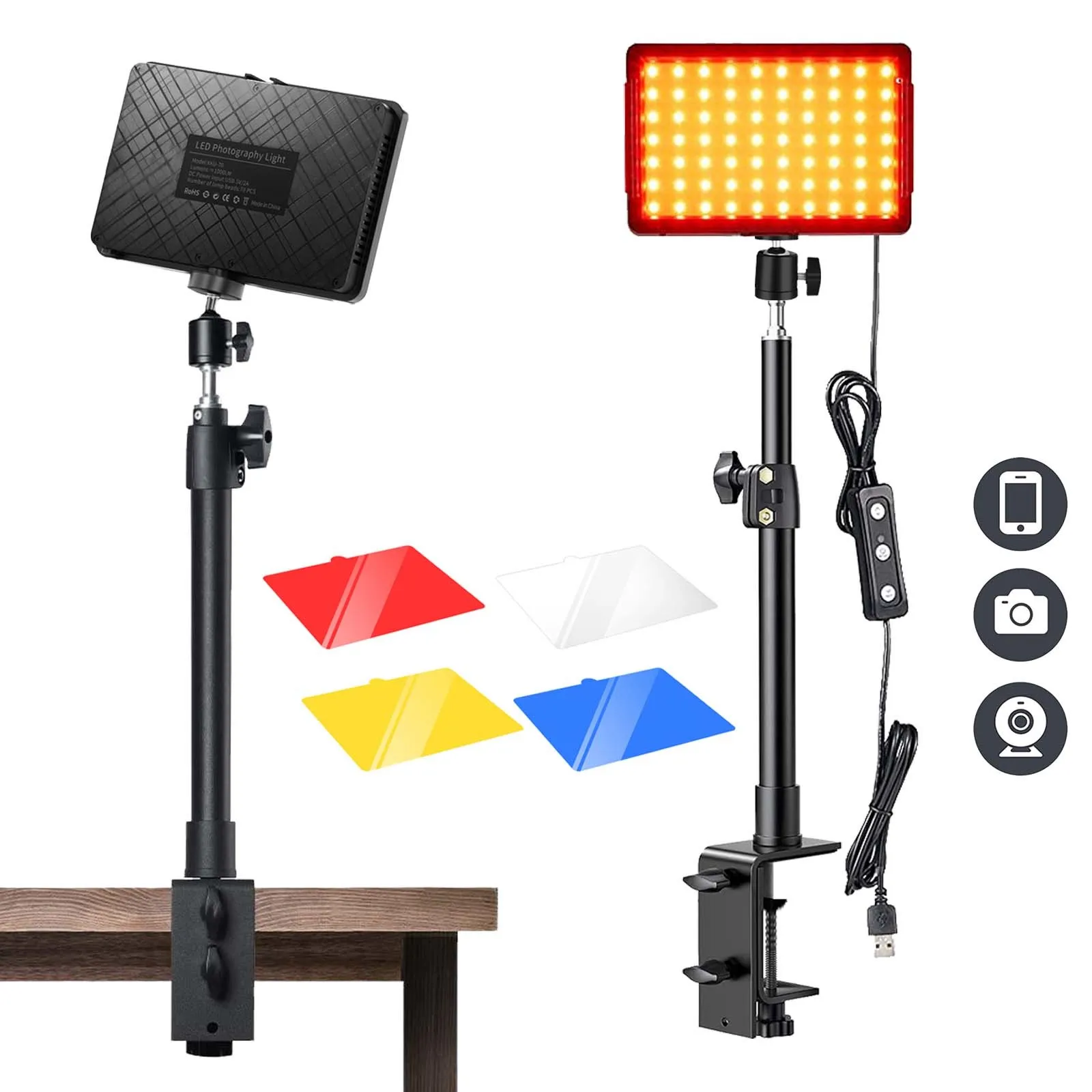4 RGB Filter LED Photo Studio Light Video Lighting Video Recording Photography Panel Lamp With Desk Mount Stand for Youbute Game