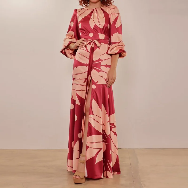 

Женское платье с круглым вырезом, повседневное модное платье с принтом, Расклешенным рукавом и высокой талией, весна 2023