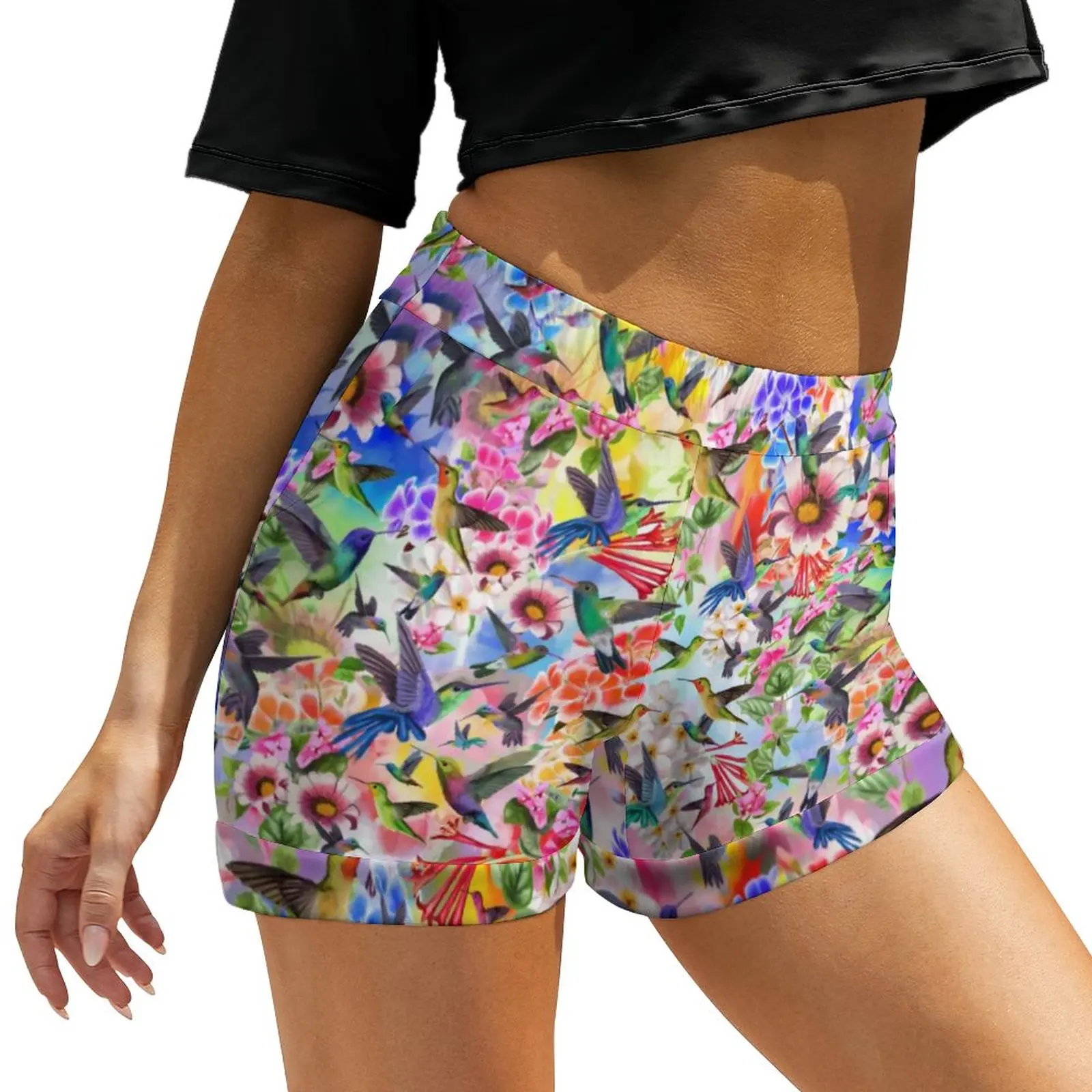 

Humming Birds Shorts High Waist Retro Flowers Print Graphic Shorts Sport Oversize Short Pants Street Style Bottoms Birthday Gift