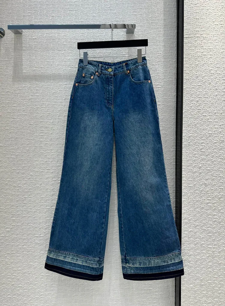 

Высококачественные женские джинсы в гонконгском стиле ретро Изношенные Широкие джинсовые брюки с высокой талией