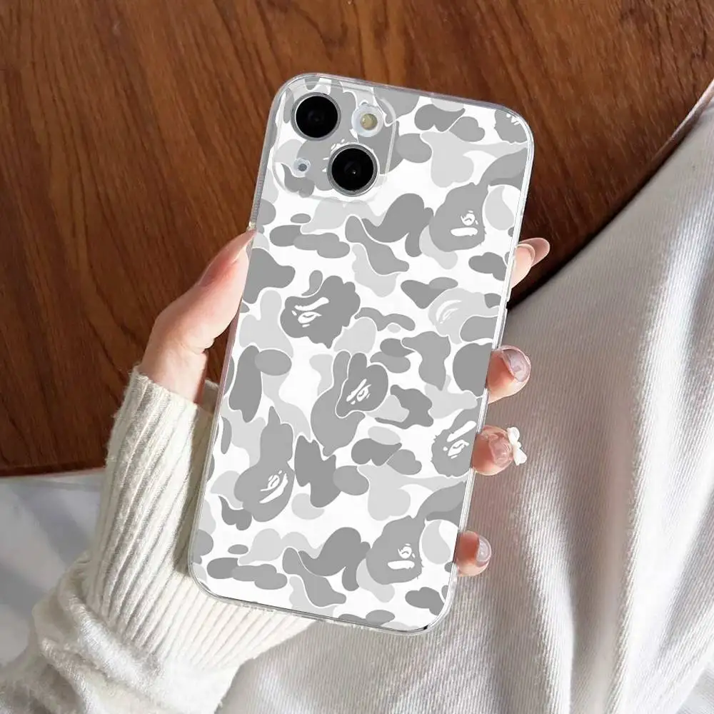 Фото Модный яркий чехол BAPE для iPhone 17 16 15 14 13 12 11 Pro Max Plus, прозрачный, из мягкого ТПУ №2