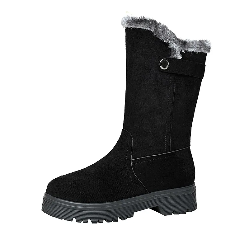 Warm Thick Plush Mid-boots Women's Winter High Heels Thick-soled Snow Boots Women's Large Size Flocking Zipper Boots
