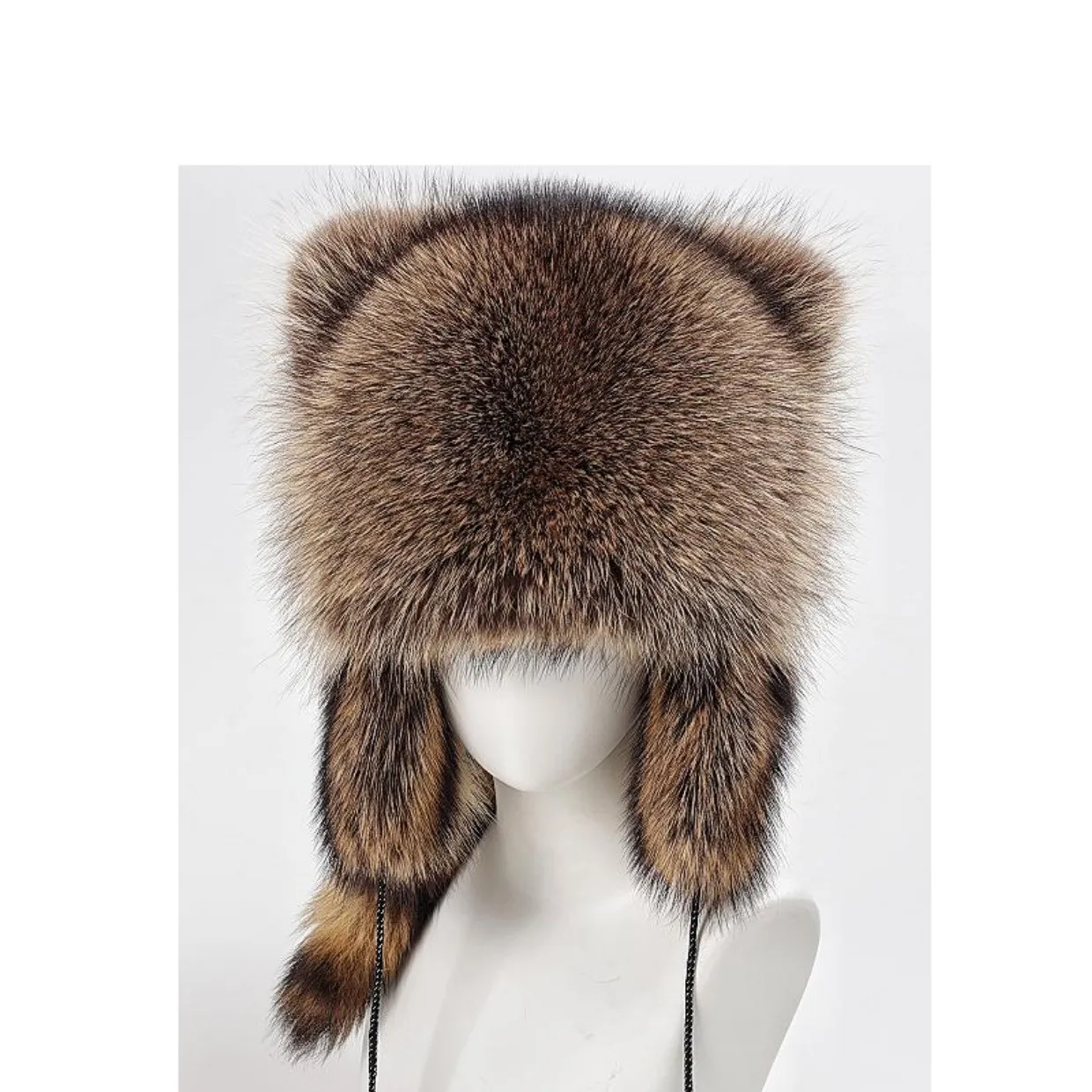 Winter Warm Real Raccoon Fur Cap with Ear Flap  Tail Cute Ear Cat Cosplay Hat Women Girl Thick Warm Headwear