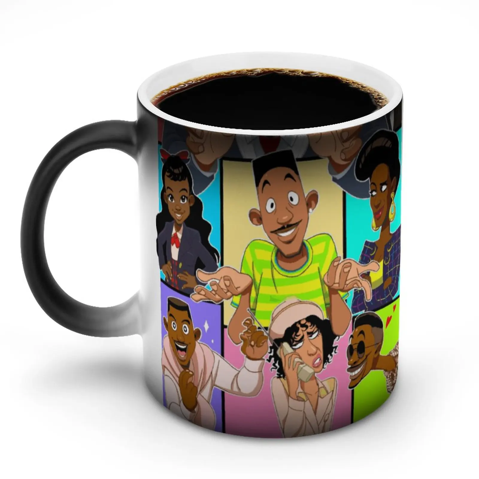 

Кружка с изображением свежего принца из Bel Air, кружка с изображением героев мультфильмов, рисунок из мультфильма, трендовые Аутентичные кружки с изображением меняющихся цветов, чашки для хлопьев из классической керамики