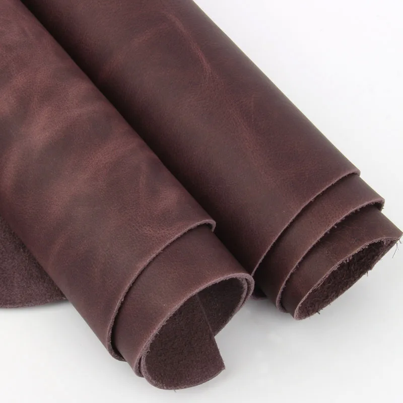 

1.2mm Thin Crazy Horse Skin Dark Purple Head Layer Cowhide Handmade Diy Genuine Leather Retro Discolor Oil Wax Leather Material