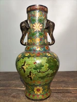 16 tibetan temple collection old bronze cloisonne enamel crane longevity trunk ear vase ornament gather fortune town house