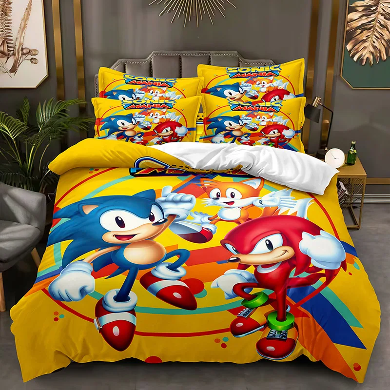 

Cartoon Quilt Cover Sonic The Hedgehog Game Surrounding Creative Home Three-piece Set Fashion Animation Printing High-value Gift