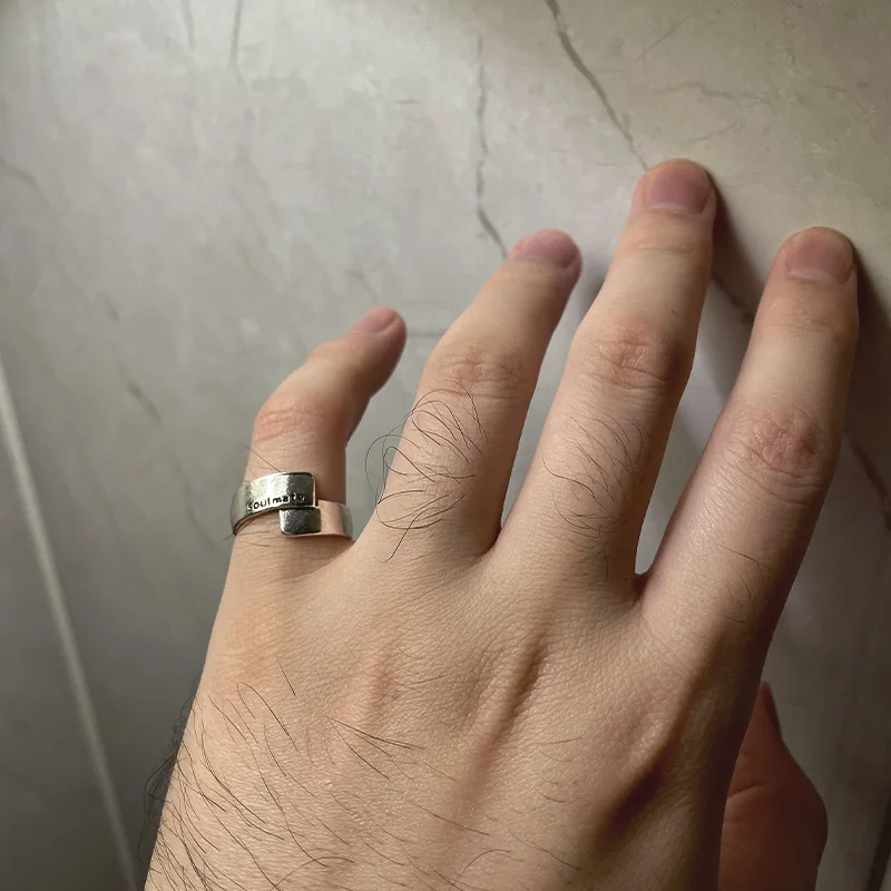 Многослойное кольцо в стиле ретро Soul Mate для женщин, серебряное кольцо в стиле панк, готика, регулируемое открытое кольцо унисекс, ювелирные аксессуары, подарок для пар (art.: 3920ca5354561) - 3920ca5354561