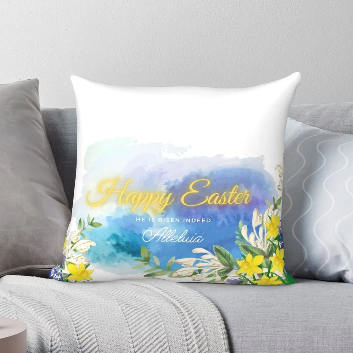 

Happy Easter He Is Risen Indeed Alleluia Square Pillowcase Polyester Linen Velvet Creative Zip Decor Sofa Cushion Cover