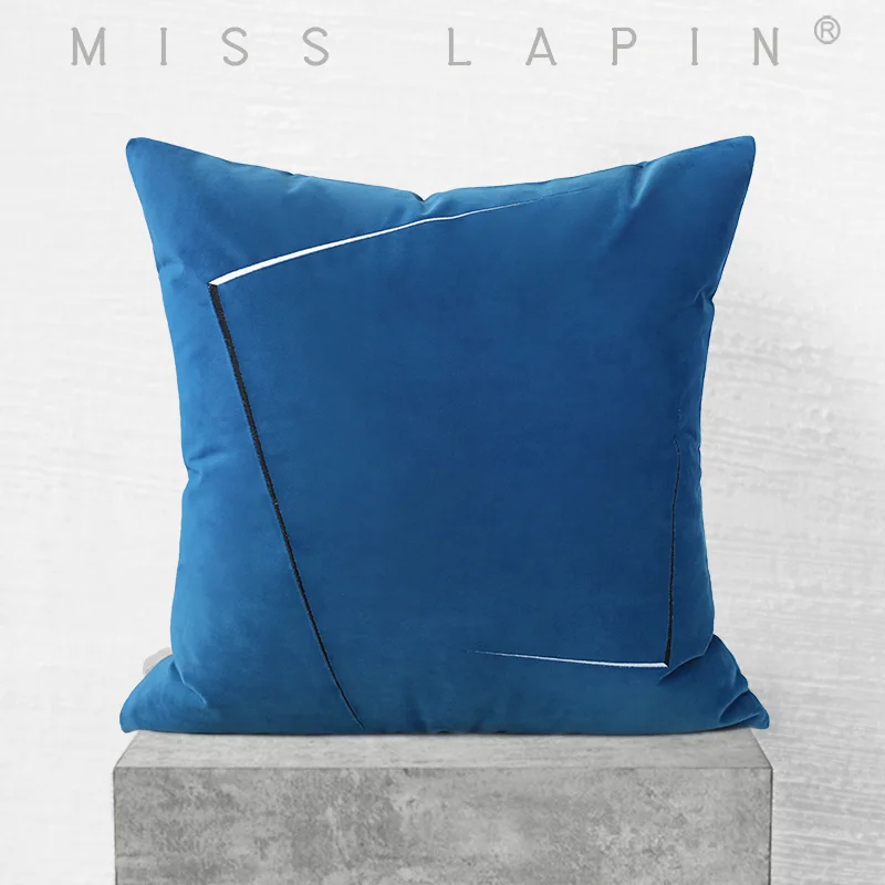 

MISS LAPIN Klein Blue Velvet Cushion Cover Simple Embroidered Design Soft Throw Pillow Covers for Decorative