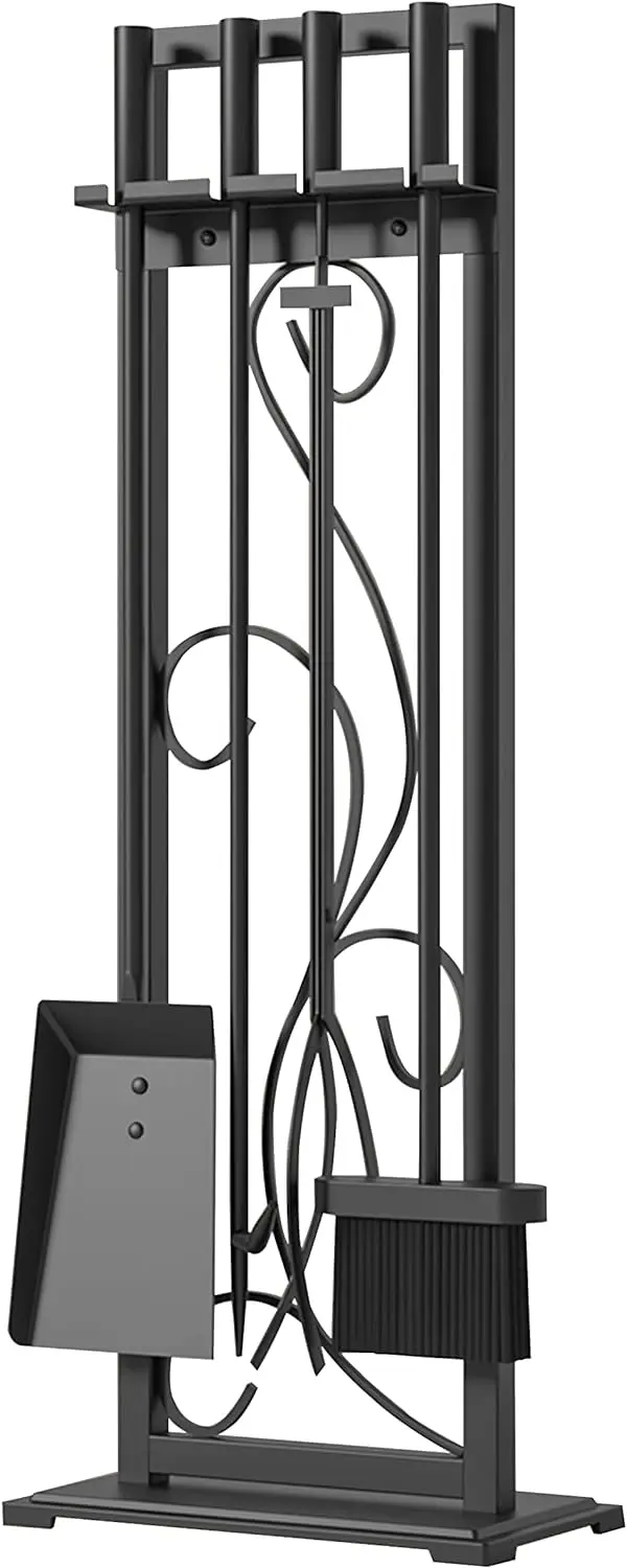 

Pieces 30.5" Fireplace Tools Set Wrought Iron Fireplace Accessories with Heavy Duty Decorative Stand-Black