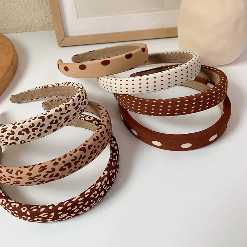 

Elegant Leopard Dot Print Hairband Vintage Soild Color Wild Sponge Hair Hoop For Lady Girl Wash Face Casual Hair Accessories