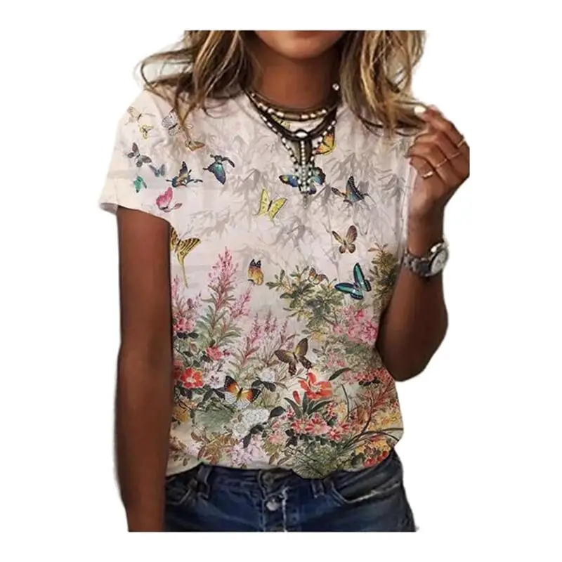 

Women's Street Elegant Short-sleeved T-shirt Temperament Top O-neck Outdoor Comfortable Loose Top Large Size 6XL-XXS