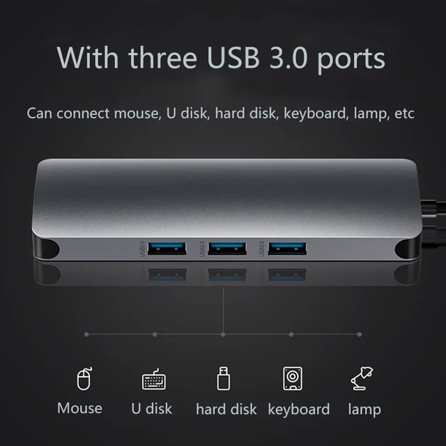 9 in 1 USB C Hub Docking Station 9 In 1 4K USB C Hub Adapter With PD USB3.0 PD3.0 Ports for Laptop Macbook Computer Accessories 6