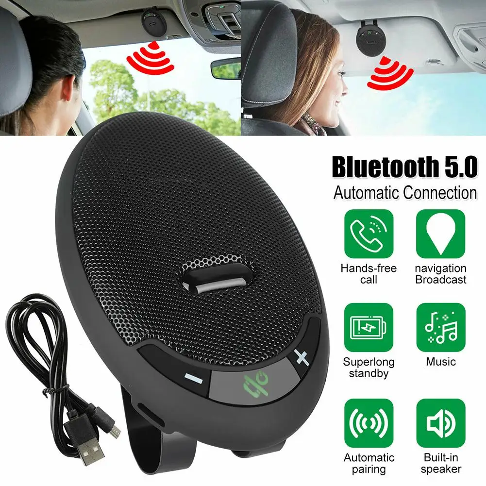 

Car Speakerphone Bluetooth Kit 5.0 Speaker MP3 Music Player Car Accessories Car Handsfree Call Speaker Sun Visor Installation