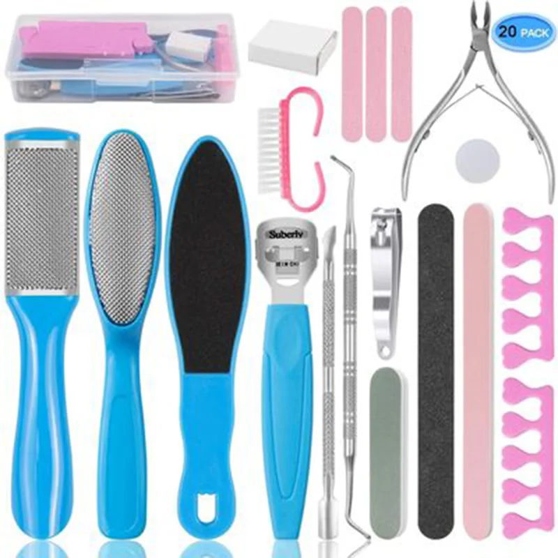 

New Pedicure Tools Foot Care Tool for Dead Hard Skin Callus Remover Scraper Tools Feet Heels Toe Cuticle Kit File Set 20pcs/set