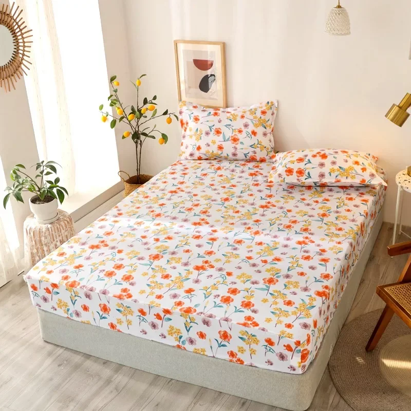 

Printed Bedspread 100% Polyester Fitted Sheet Mattress Cover Flat Sheet Adjustable Four Corners With Elastic Band 1pc Bed Sheet