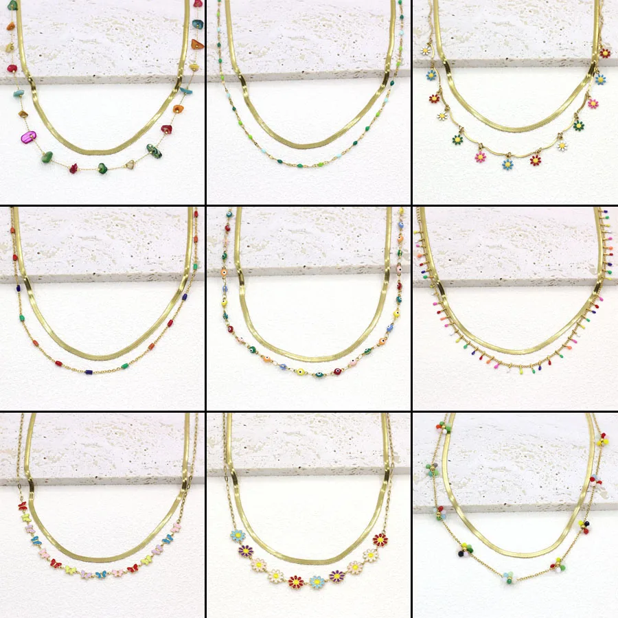 

Trend Snake Chain Choker Enamel Oil Dropping Process Stainless Steel Double Chain Necklace For Women Hot Jewelry 2023 New