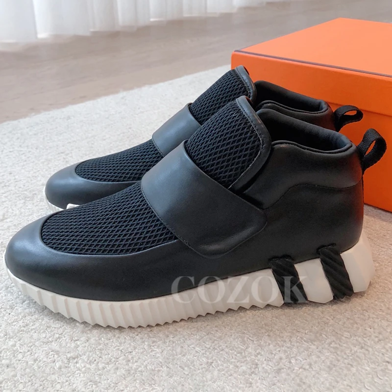 

Autumn High Top Sports Shoes Female New Breathable Height Increasing Sneakers Net Mesh Upper Apparent Whiten Lovers Loafers