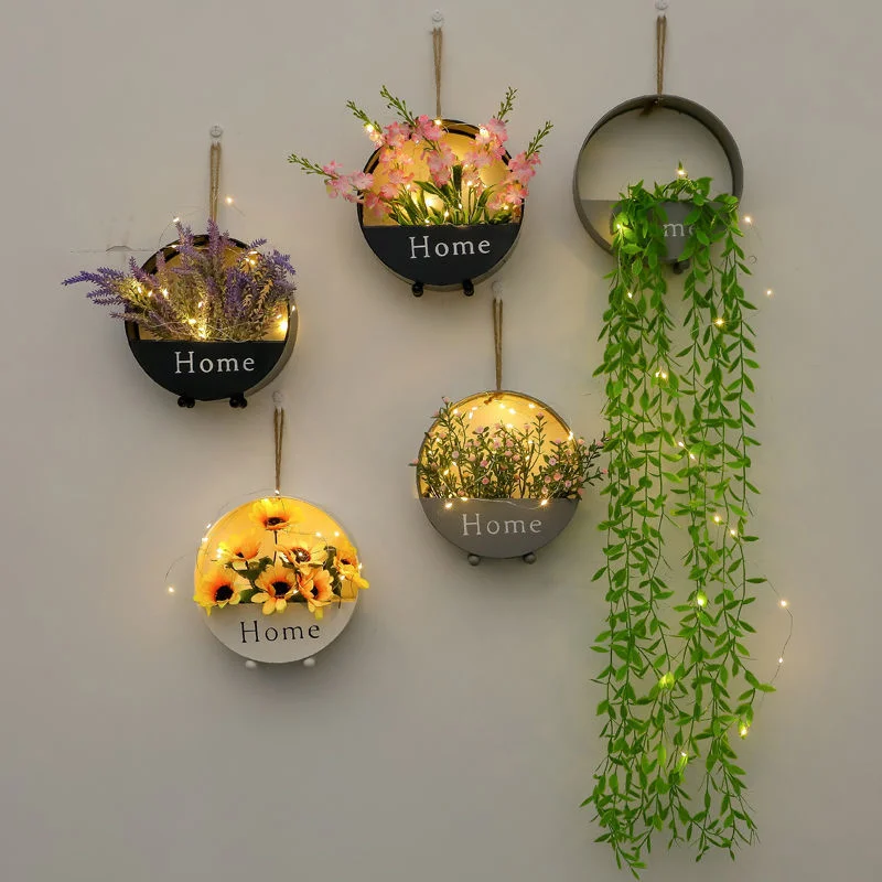 Настенный цветочный горшок в скандинавском стиле с светильник кой искусственные