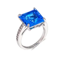 coconal fashion women blue crystal geometry zircon ring simple unique pattern silver color rings birthday party gift jewelry