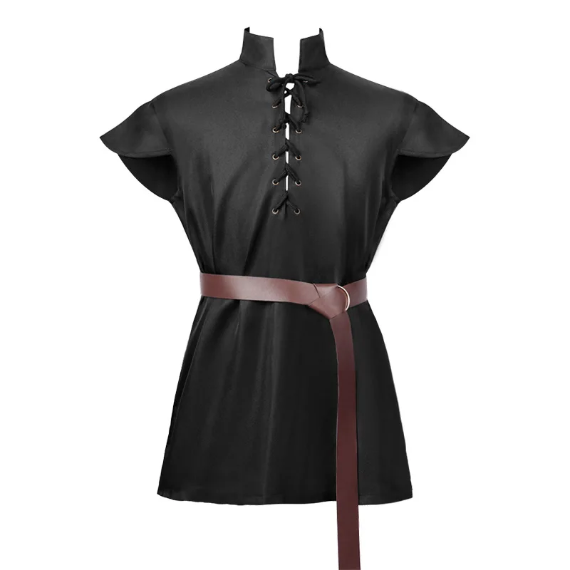 Parklees Men Cosplay Viking Pirate Shirt Medieval Steampunk Lace Up Sleeveless Tops Halloween Cosplay Party Stand Collar Shirts