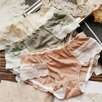 sweet and pure elastic pretty cute lace edge ice silk bow low waist panties new fashion lolita student wear pink mini briefs