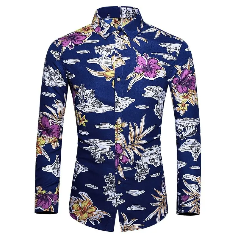 

Mens Dress Shirts 2023 New Print Hawaiian Shirt Long Sleeve Shirt Men Fashion Casual Large Size Clothing Camisa Masculina 7XL