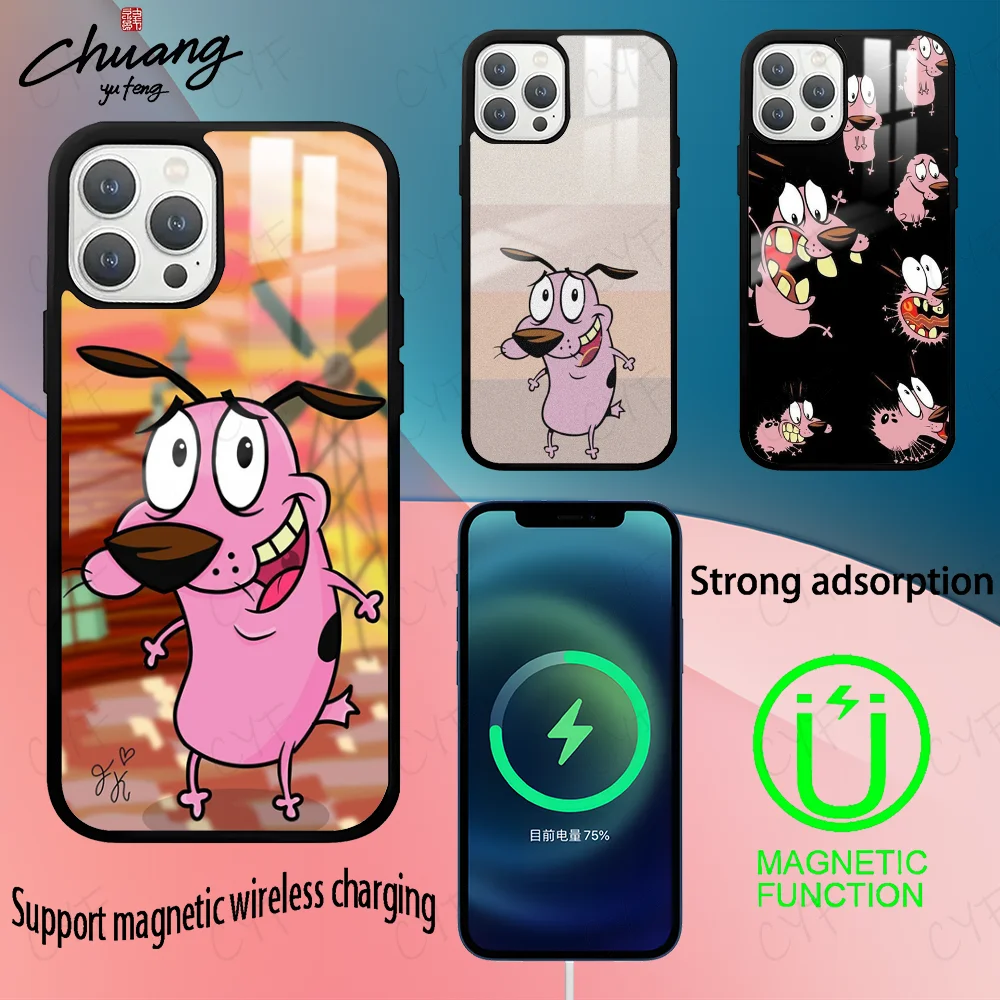 Courage the C-Cowardly Dog Phone Case For 11 12 13 14 15 16Pro Max mini Plus strong magnetic attraction Cover