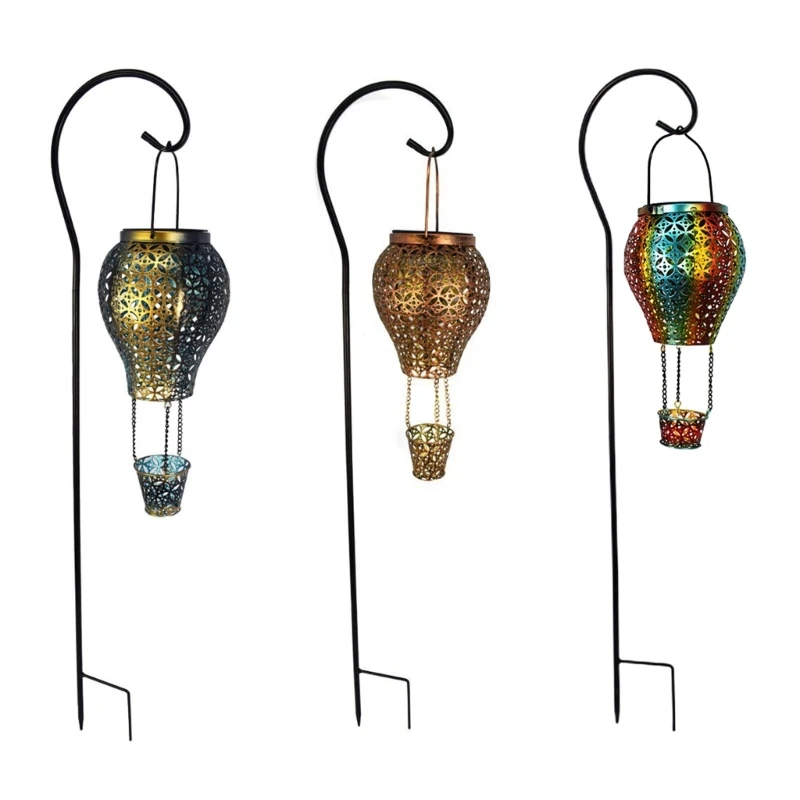 

Solar Hot Air Balloon Lantern Metal Glowing Hollow Birthday Holiday Party Yard