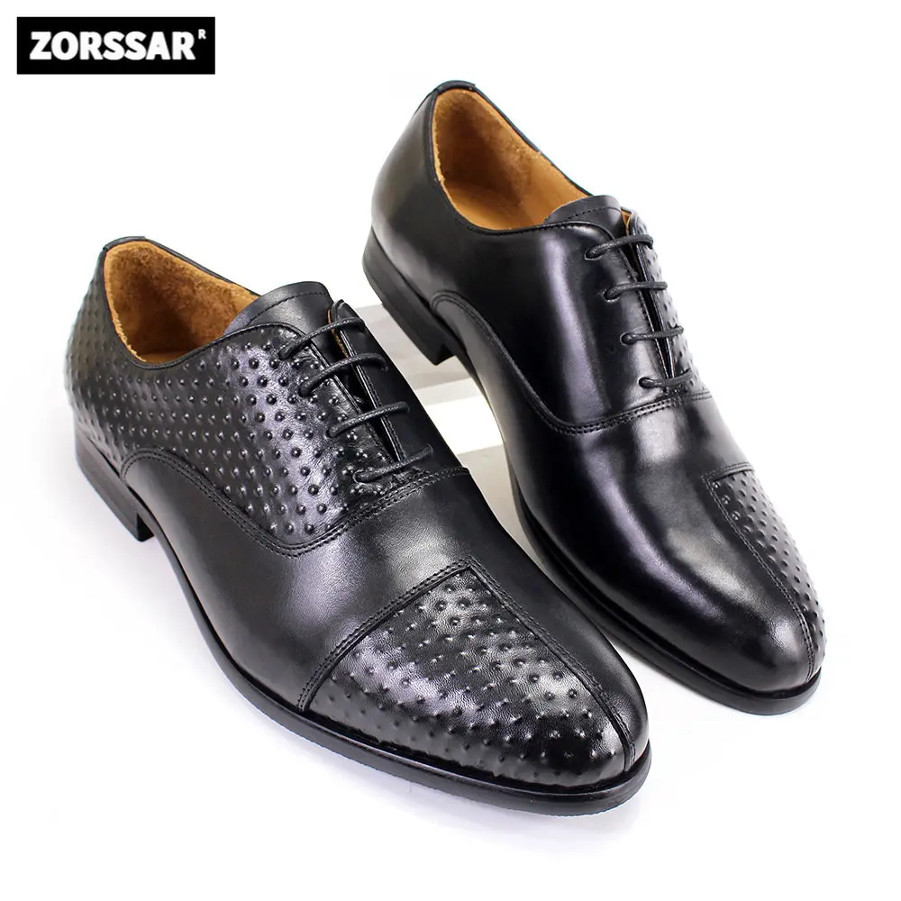 

Men's formal Leather shoes genuine Leather ostrich print embossed business dress shoes for men brown Black office Oxfords shoes