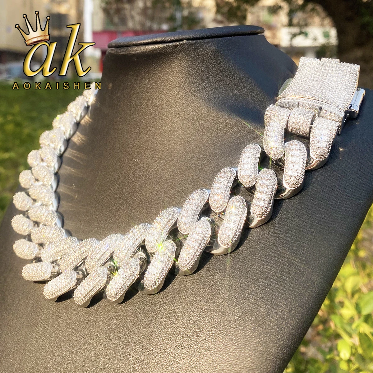 Фото Aokaishen 32 мм Iced Out толстая тяжелая багета в Майами кубинская цепочка для мужчин 5А с кубическим цирконием позолоченные ювелирные изделия в стиле хип-хоп №1