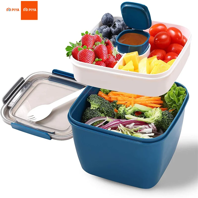 Фото Portable Salad Lunch Container Salad Bowl 2 Compartments with Large Bento Boxes Salad Bowls Lunch Box Lunch Container For Food №1