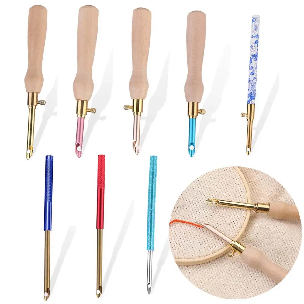

New Wooden Handle Weaving Needle Arts & Craft Knitting Embroidery Pen Sewing Tools Poke Embroidery Needles Threader Set