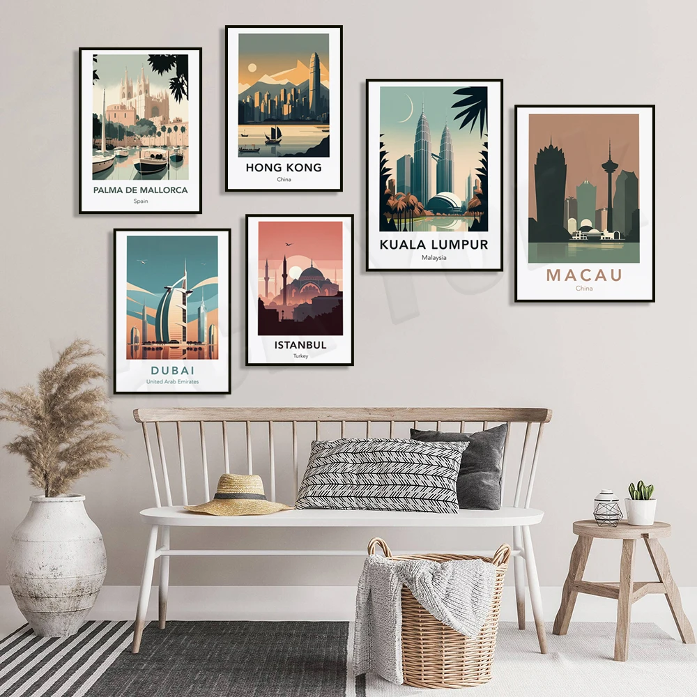 Дубай, Турция, Пальма-де-мальчика, испанский ресторан, бассейн для отеля Сингапура, Куала-Лумпур, Тоскана, Италия, Гонконгский постер для путешествий